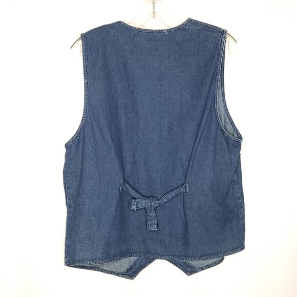 Womens Floral Embroidered Vest M Blue Lightweight Denim Cottagecore Boho Granny - Picture 2 of 6